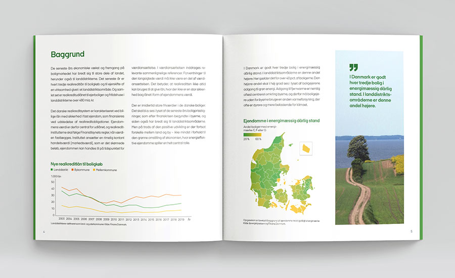 Layout af opslag fra rapporten med tekst, et diagram og et foto med citat.