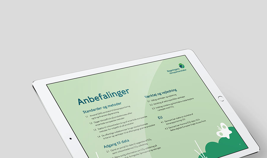 Layout af anbefalinger til fælles model for co2 opgørelse fra Regeringens Klimapartnerskaber